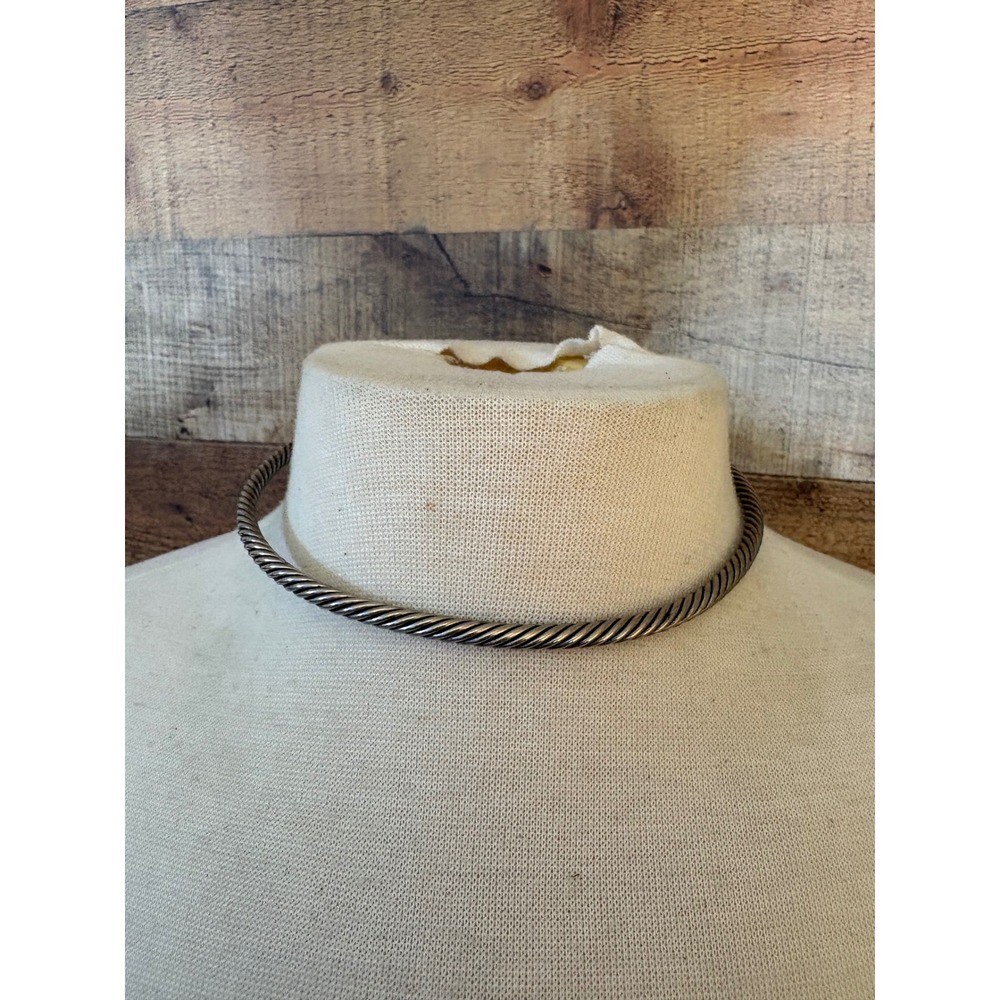 Vintage Silver Tone Twisted Cable Torque Collar Necklace with Filigree Ends